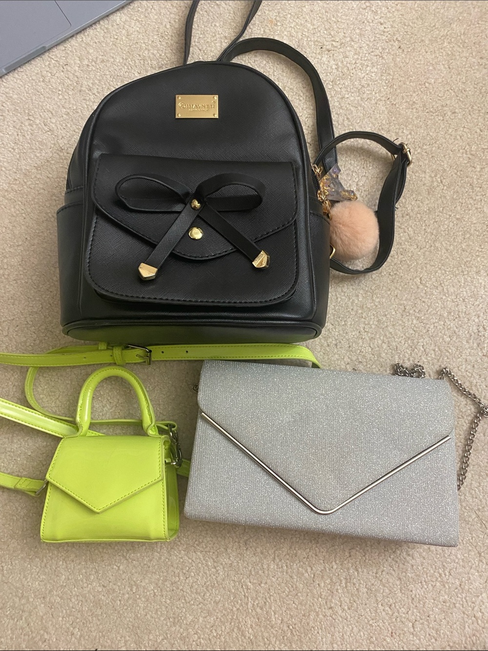Multiples Black Mini Backpack with Bow and Gold Hardware
